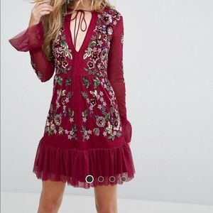 Embroidered Skater Dress w Frill Details Worn Once